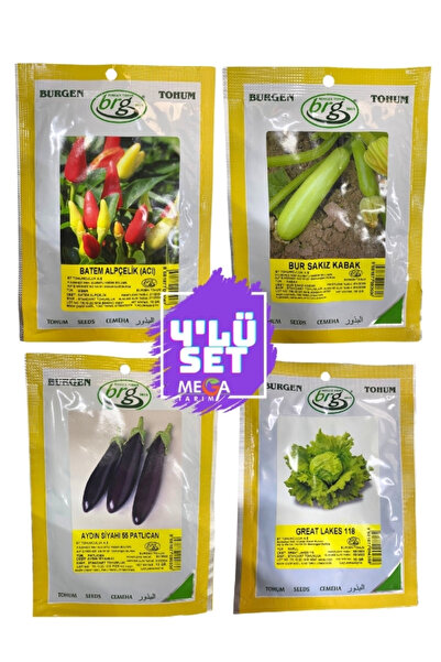 bursa tohum 4'LÜ TOHUM SETİ MEGA TARIM ( CİN BİBER- SAKIZ KABAK-UZUN PATLİCAN-TOP MARUL) 10 GR'LIK PAKET