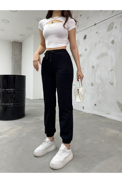 BİKELİFE Black High Waist Lycra Sweatpants