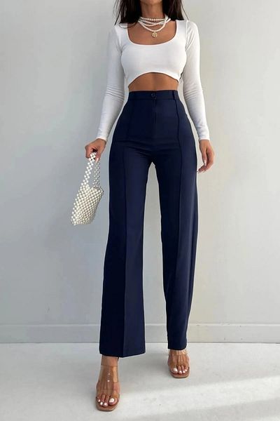 Livik Liam Striped Women's High Waist Lycra Wide Leg Fabric Trousers