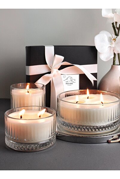 Paşabahçe 3'lü Mum Seti 380gr + 170 Gr + 170 Gr Soya Wax Kokulu Mum - Vanilya Kokulu