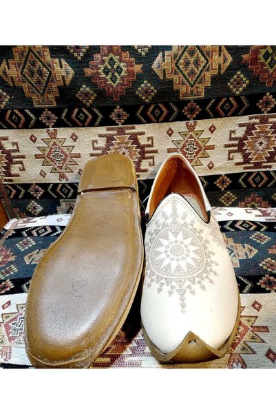 Osmanlı Yemeni Dünyası Yemeni Sandal Laser Mdel Ottoman Yemeni World Leather Yemeni Cream Color