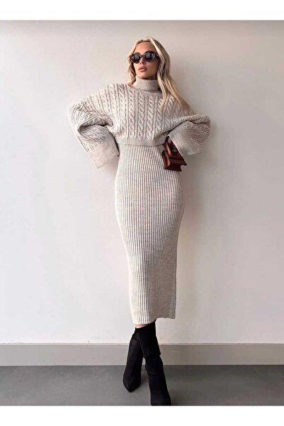 zezecollectıon Saç örgülü triko ikili takım