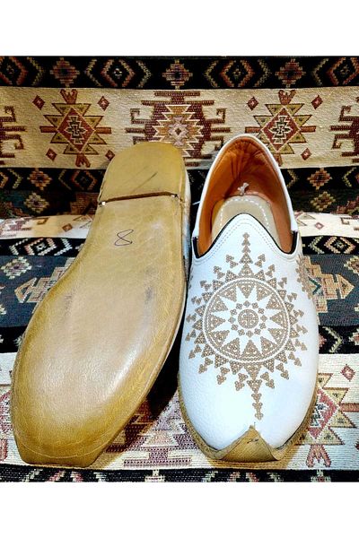 Osmanlı Yemeni Dünyası Yemeni (Sandal), Mdel with Laser, Ottoman Yemeni World, Leather Yemeni, Cloud Color