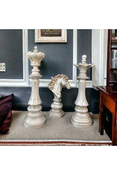 SZN DEKOR Gümüş 3 Lü Satranç Seti Ofis Hediyesi,konsol Üstü Aksesuarlar