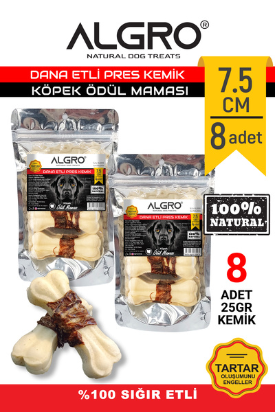 Dana Etli Doğal Ödül Kemiği 7,5 cm 25 Gr. x 4 Adet Pakette 2 paket Yenilebilir Çiğneme Kemiği