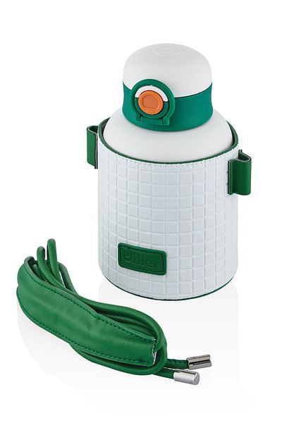 DILLER 680ml Fashion Waffle Striped Leather Case Straw Strap Lockable Lid Steel Thermos Flask