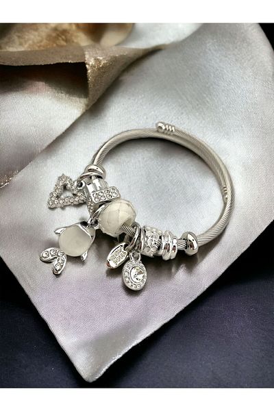 ÖZDE 316L Quality Steel Jewelled Fish Charm Bracelet