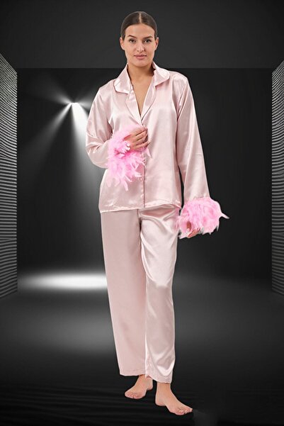 SATTENS Set pijama din satin Otrish cu pene cu zestre