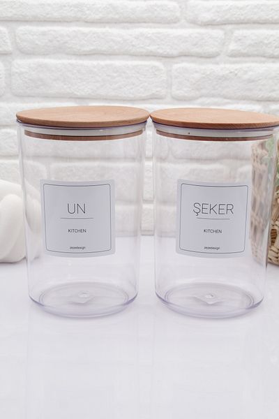 zezedesing Wooden Vacuum Lid Hard Plastic Flour And Candy Jar 2300ml
