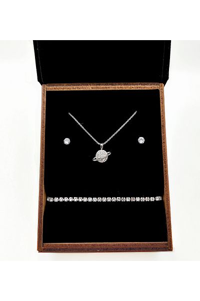 Hazellica Velvet Coated Wooden Box You Are My World Necklace Gift Set
