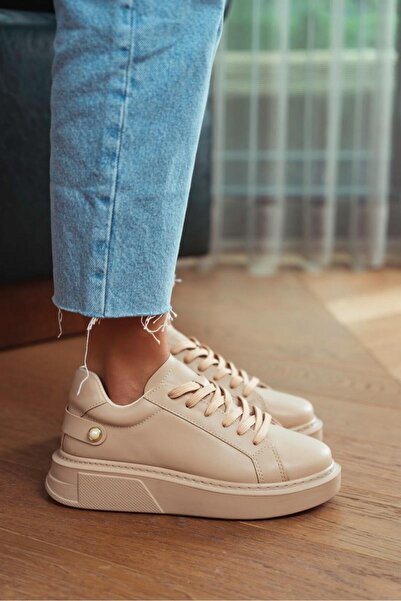 Cudo Krem Yüksek Taban Spor Ayakkabı