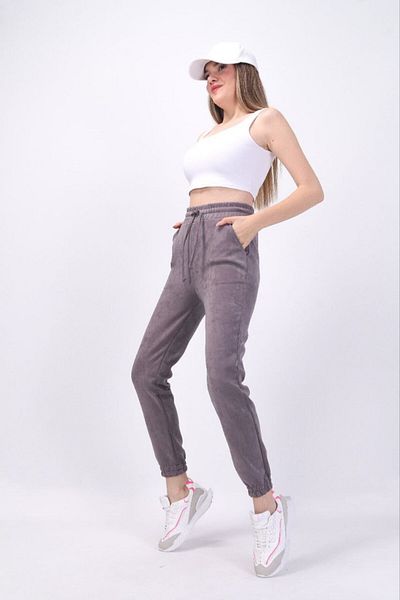 Dream Style WOMEN'S HIGH WAIST NUBUK SCUBA FABRIC SOFT TEXTURED DOUBLE POCKET JOGGER TRACKPOT POT