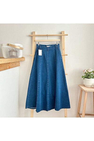 qarmacha Parçalı Kloş Kot Etek