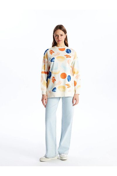 LC Waikiki LCW Modest Crew Neck Print Long Sleeve Women's Sweatshirt Tunic