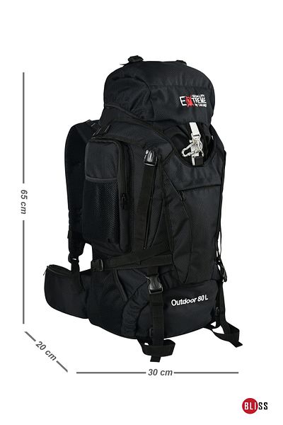 Bliss Geantă profesională de camping pentru alpinism, neagră, impermeabilă, de 80+10 litri, cu suport pentru spate