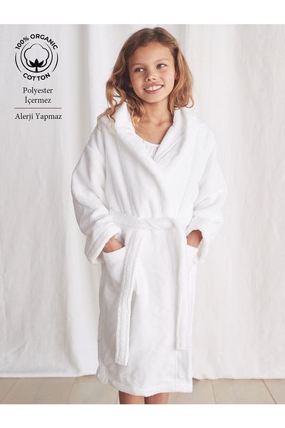 CAQQA 10-12-14 Years Hooded 100% Cotton Towel Children's Bathrobe| Allergy Free