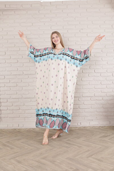 mervemoda Γυναικείο υφαντό φόρεμα σε Plus Size Battal Cut