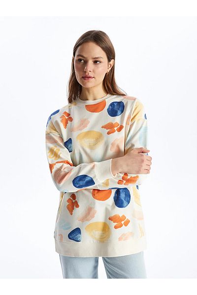 LC Waikiki LCW Modest Crew Neck Print Long Sleeve Women's Sweatshirt Tunic