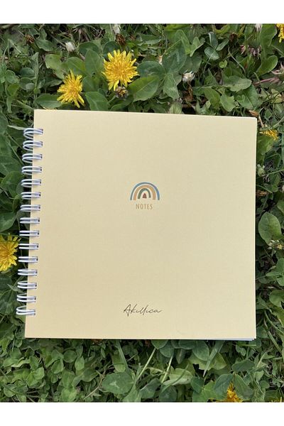 AKILLICA 15x15 Cm Square Yellow Notebook Spiral Notebook Lined Notebook