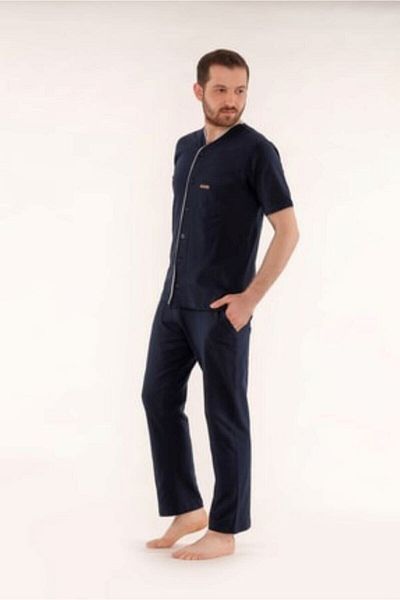 Pelin Pijama Men's Open Front Pajama Set 2718 Navy Blue
