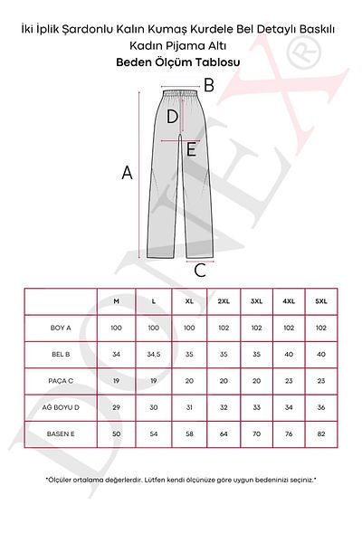 DONEX Two Thread Raised Thick Fabric Ribbon Waist Detailed Printed Women's Pajama Bottoms