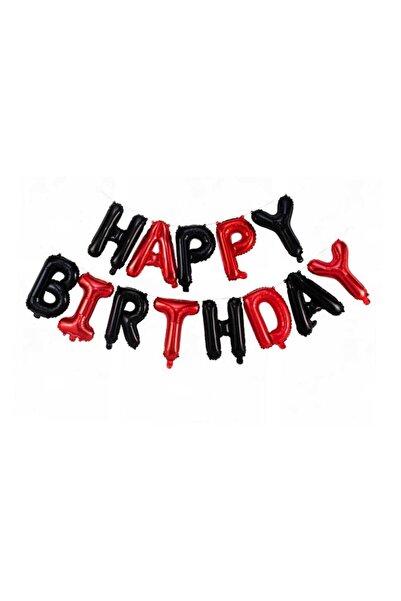 parti sürprizi مجموعة بالونات فويل Happy Birrtday باللون الأسود والأحمر