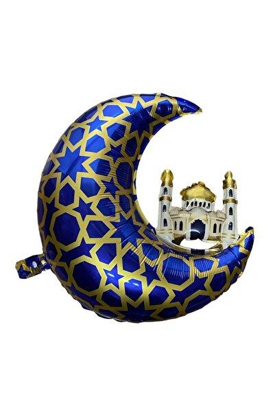 parti sürprizi مسيرة زرقاء وبالون فويل على شكل هلال