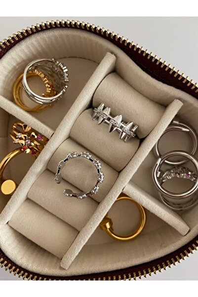ringbox Gümüş Renk Üçgen Zımbalı Zirkon Taşlı Yüzük