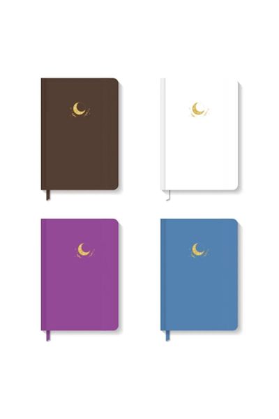 AKILLICA Set of 4 Notebooks Hard Cover Dotted Notebook 13x21 Cm Brown White Purple Blue