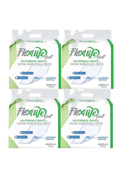 Flexi Life Flexilife Patient Diaper Bed Protector Cover with Anti-Slip Tape 60x90 Cm 30 Pieces 4 Packs
