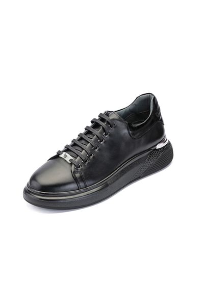 LUCIANO BELLINI A-3201 Black Skin Leather Men's Sneaker Shoes