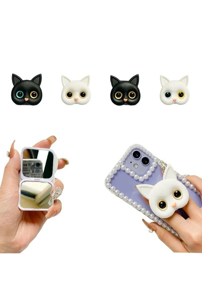 CASABLANCA Sevimli Beyaz Kedi Aynalı 3d Popsocket Telefon Tutacağı