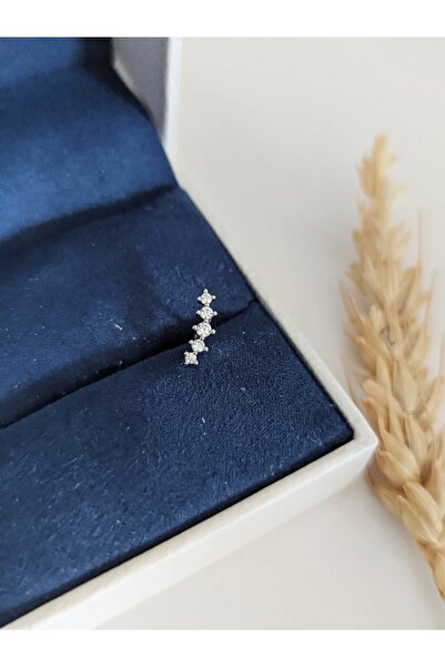 SU PERİSİ TAKI BİJUTERİ Cerrahi Çelik Gümüş Zirkon Taşlı 5 Taş Piercing , Tragus