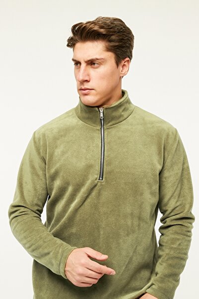 VEGA PORT Φούτερ Πράσινο Fleece Μισό Μεταλλικό Φερμουάρ Standard Fit Κανονική εφαρμογή