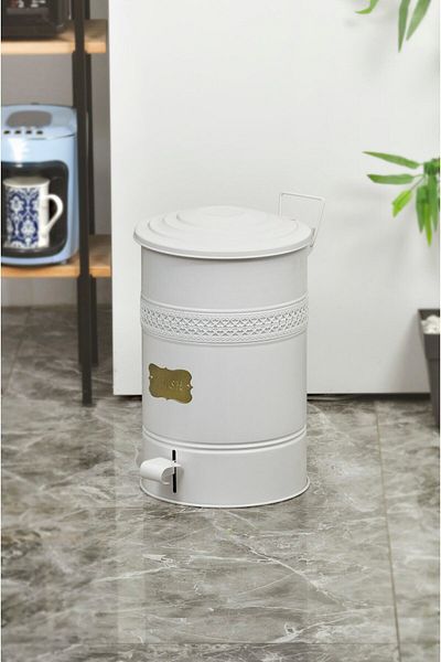 Yıldıray Metal Coș de gunoi galvanizat cu pedală cu capac metalic alb 16 lt