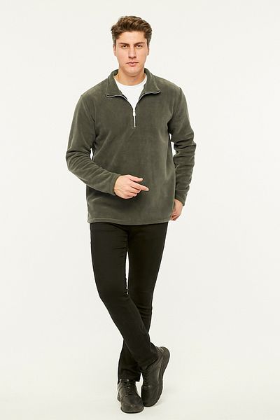 VEGA PORT Φούτερ Khaki Polar Half Metal Zipper Standard Fit Regular Cut