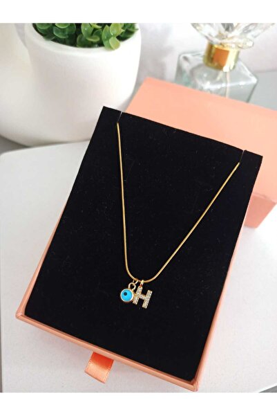 LUCKY ACCESSORIES ÇELİK ZİRKON TAŞ HARF VE NAZAR BONCUĞU H HARFİ