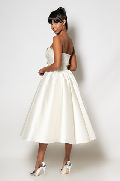 RENGIN Robası taş aksesuarlı çan etekli abiye elbise