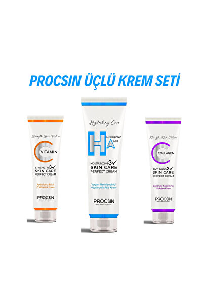 PROCSIN Üçlü Krem Seti (Hyaluronik Asit Krem 50 Ml+Kolajen Krem 50 ml+C Vitamini Krem 50 ml)