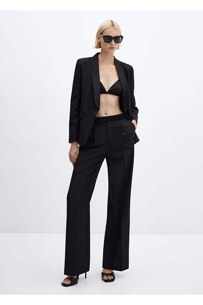 MANGO Woman Satin Wool Trousers with Waist