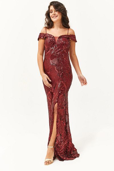 Ebsumu Women's Plus Size Sequined Fish Long Red Junior Evening Dress & Graduation Dress