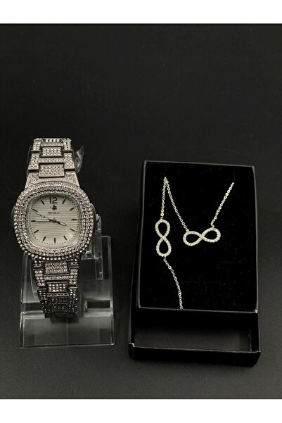 Masalsı Concept Stylish Wrist Watch with Zirconia - Including Bracelet & Necklace, Mother's Day Birthday Gift
