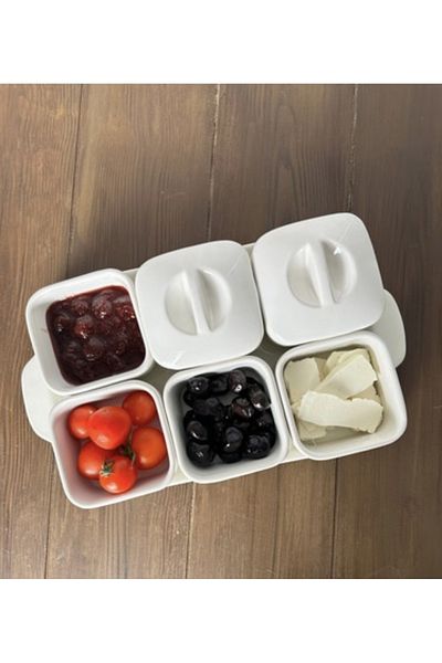 Kitchen Pembelia طقم إفطار بورسلين فاخر مكون من 6 قطع مع صينية وغطاء