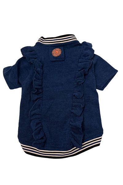 Bi Dolap Ponçik Ruffle Detail Navy Blue Knitwear Cat Dog Clothes & Sweater