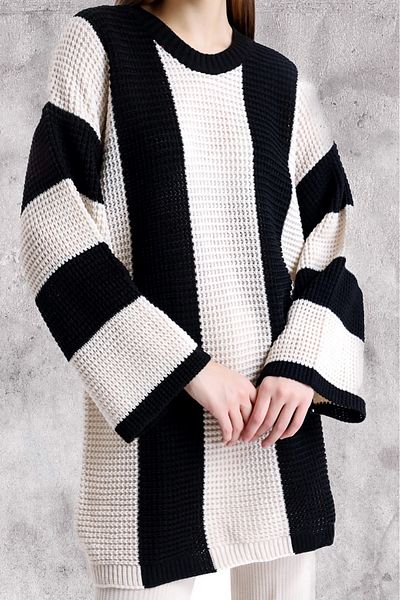Bengi Clothing Rochie de tricot cu mânecă lungă în dungi