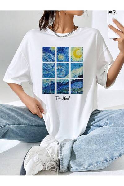 Jose Clothing Tricou oversize din bumbac organic imprimat alb unisex