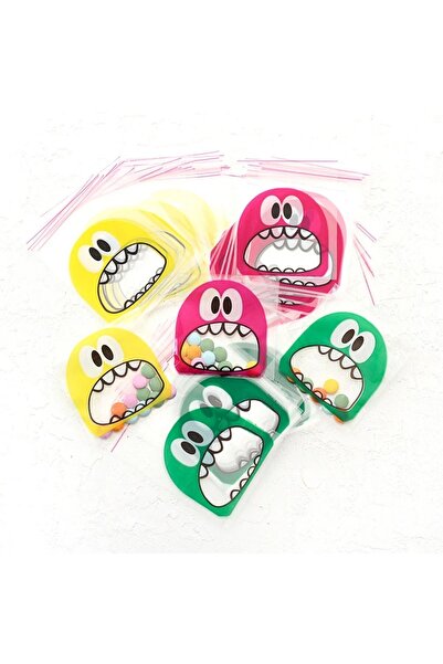 Eliz Party 10x15 Cm Bantlı Sarı Renk Canavar Desenli Şeffaf Jelatin Poşet OPP 100 Adet