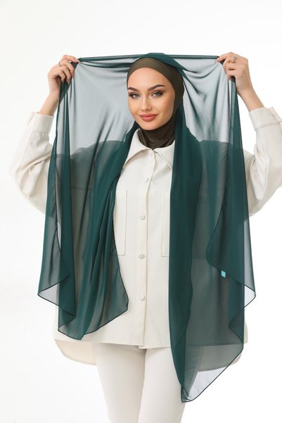 zocac Practical Neck-Covering Chiffon Ready-To-Wear Shawl, Umrah Shawl, Green Shawl with Ninja Bonnet