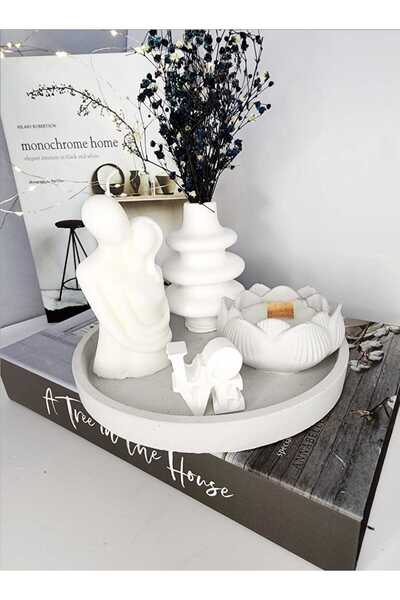 M&C Concept Sarılan Sevgili Mum Organizer Tabak Beton Vazo Lotus Çiçek Mum De...
