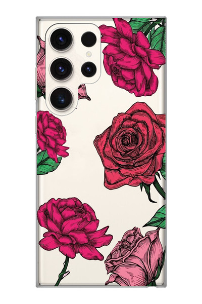 Magic Ring Samsung Galaxy S23 Ultra Compatible Rose Pattern Transparent Phone...